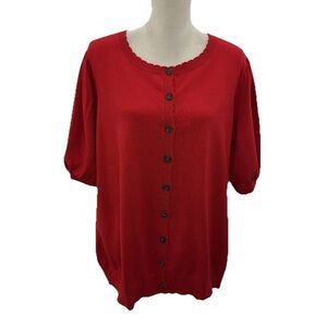 La Vila Milano Red Short Sleeve Cardigan Sweater Women’s Plus 1X Scalloped